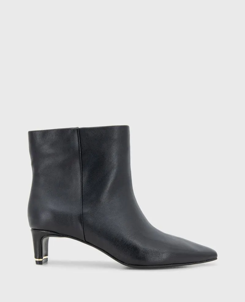 Miranda Leather Heel Bootie - BLACK LEATHER