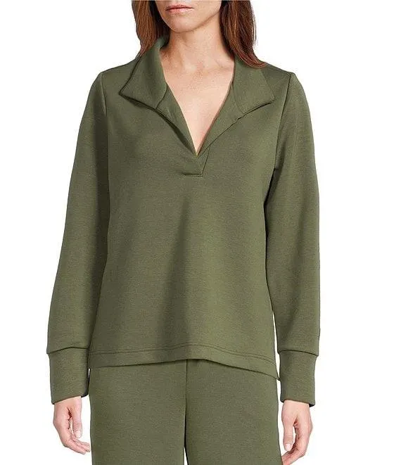 Palm Voyage Coordinating Knit 4-Way Stretch Johnny Collar Long Sleeve Sweatshirt