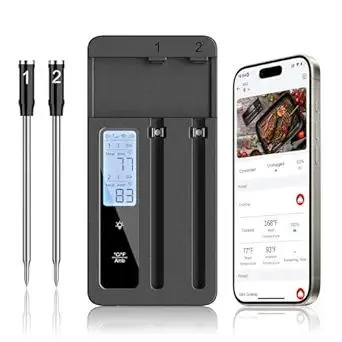 Smart Wireless Meat Thermometer with Dual Probes - Advanced Bluetooth Cooking Thermometer for Perfect Grilling, Smoking, Oven Roasting & Air Frying, Long Range Monitoring & Smart Alerts