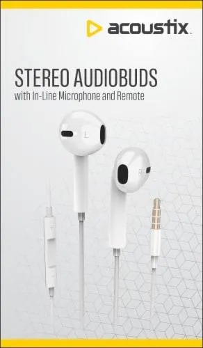 Acoustix™ Stereo Earbuds with Microphone & Remote - White