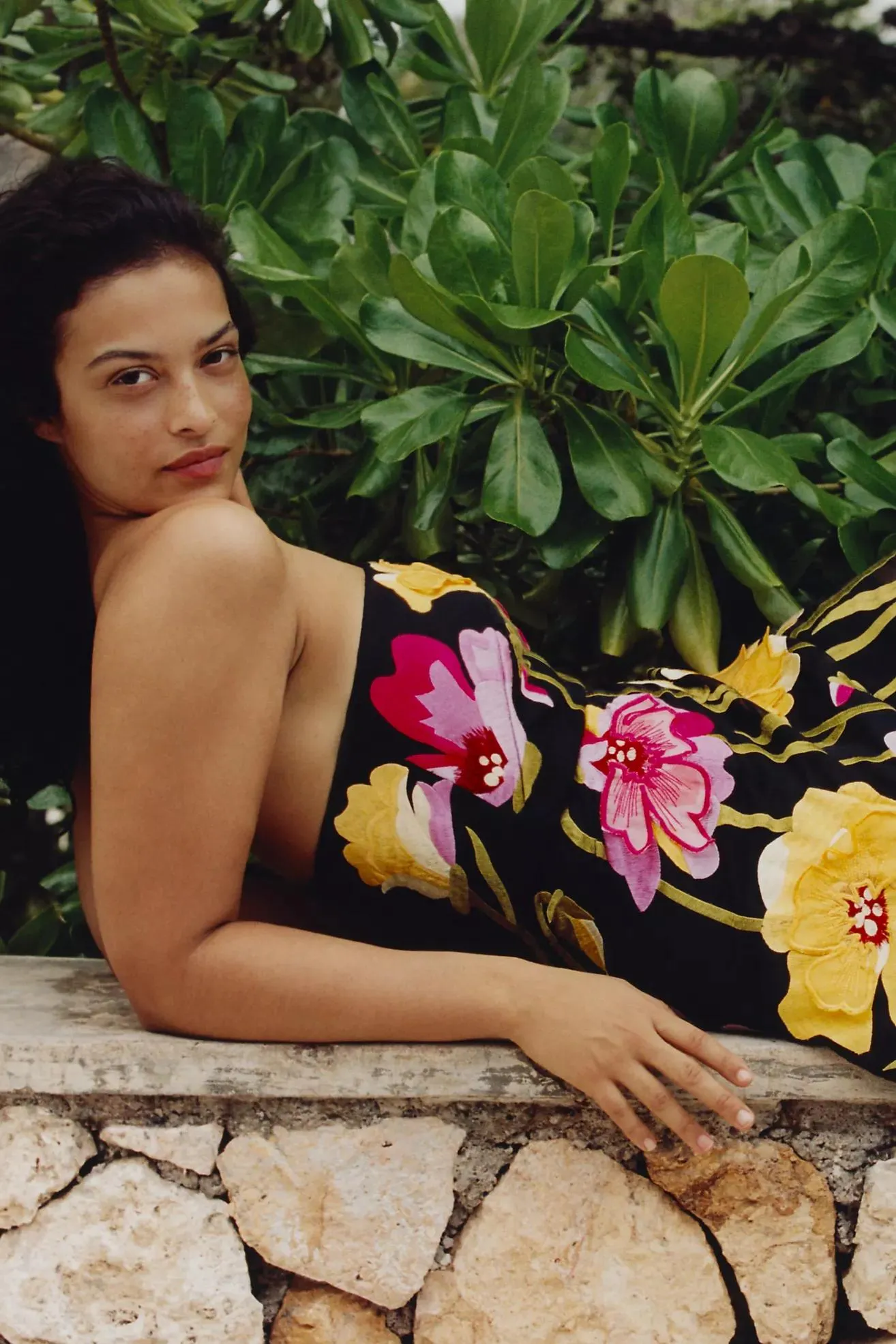 By Anthropologie Strapless Floral Organza Mini Dress