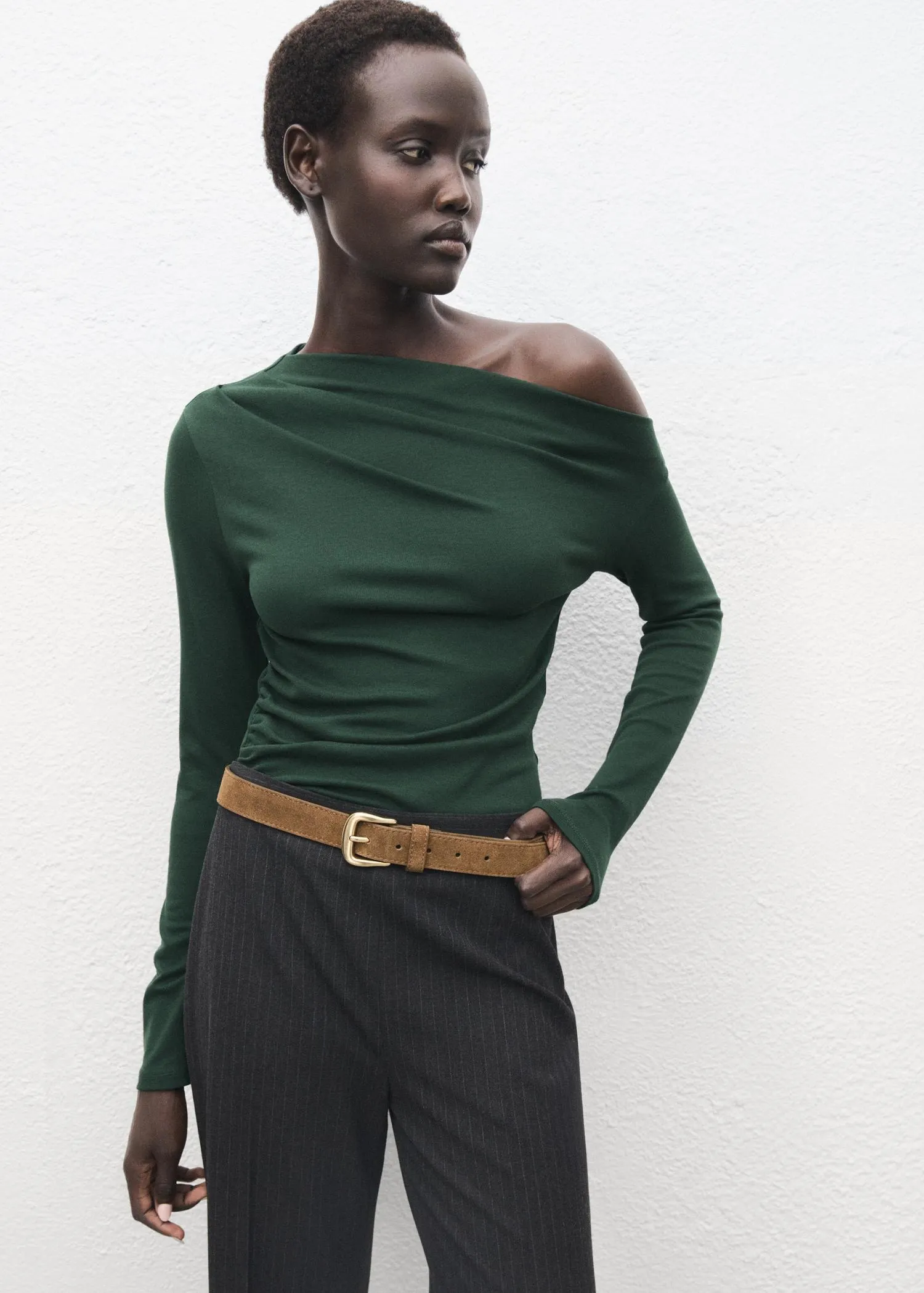 Long-sleeved t-shirt with asymmetrical neckline