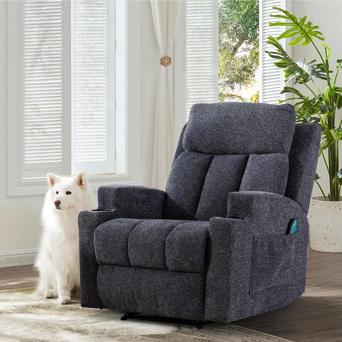 Myria 33.07" W Friendly Fabric Upholstered Manual Vibration Massage Recliner Chair with Dual Cup Holders & Heating & Massage Remote