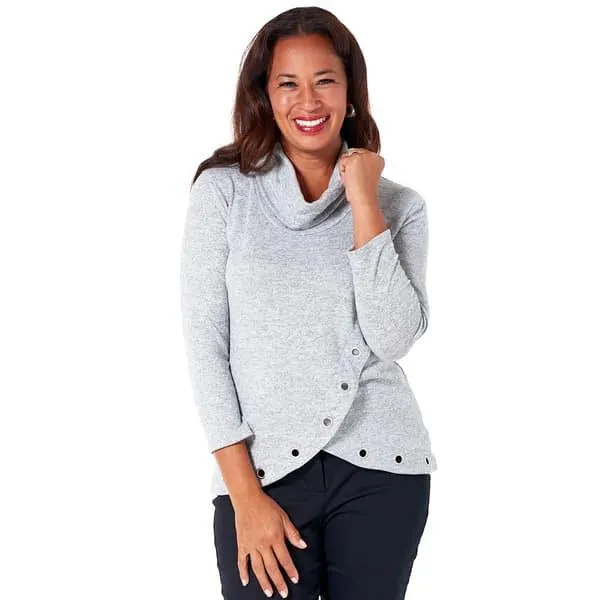 Womens Notations Long Sleeve Cowl Neck Sweater w/Grommet Detail