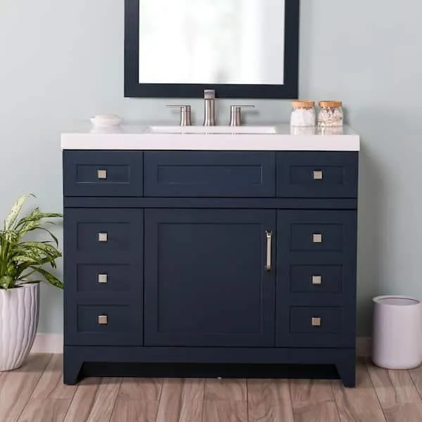 Rosedale 43 in. W x 19 in. D x 37 in. H Single Sink Freestanding Bath Vanity in Blue with White Cultured Marble Top