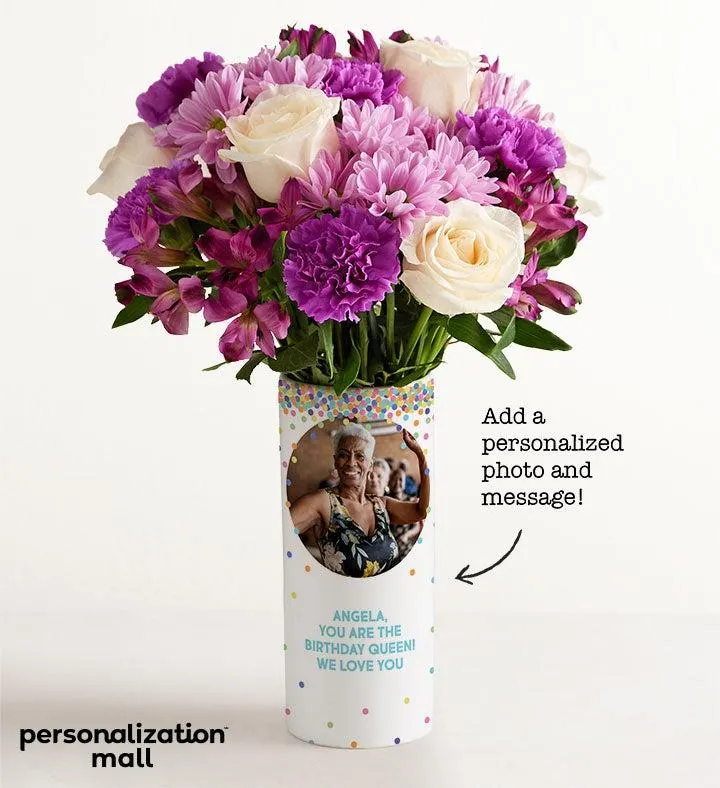 Birthday Confetti Bouquet with Personalized Photo Vase