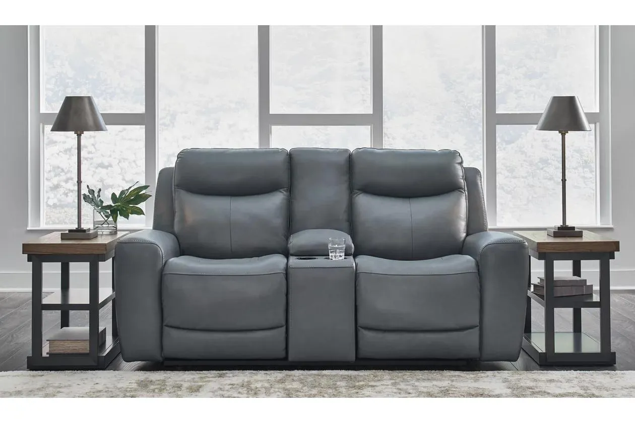 Mindanao Dual Power Leather Reclining Loveseat with Console