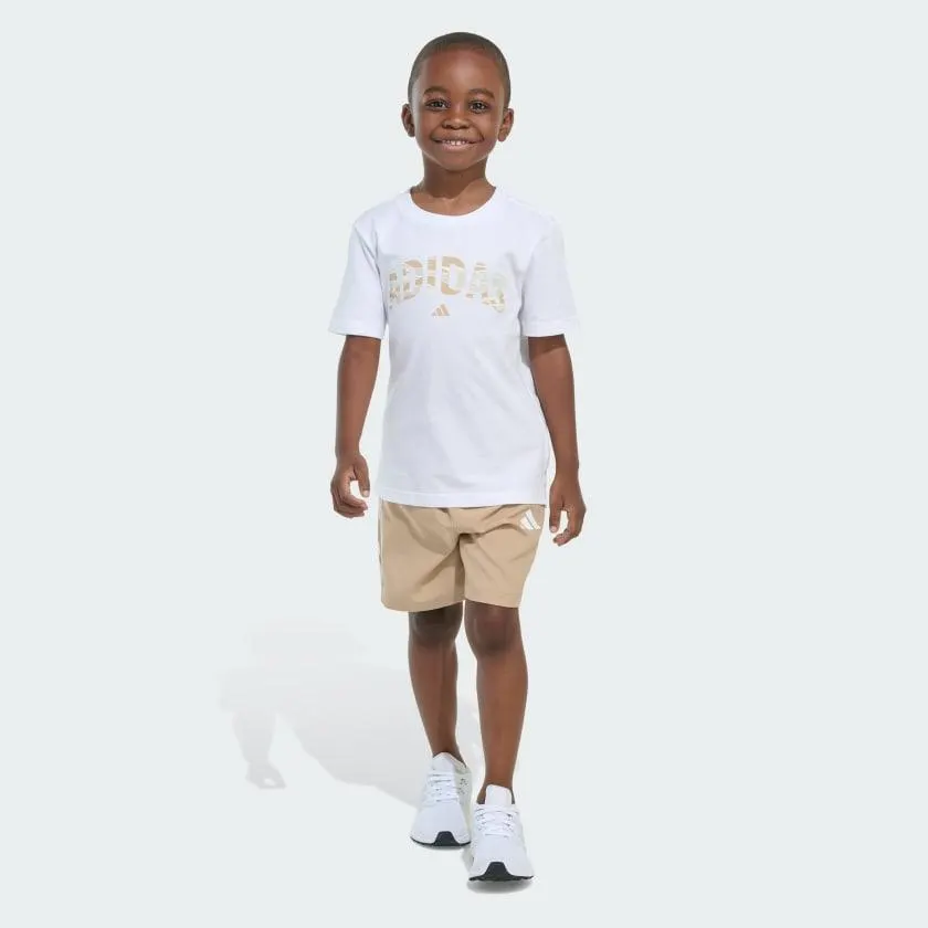 Two-Piece Short Sleeve Tee and Camo 3-Stripes Woven Shorts Set