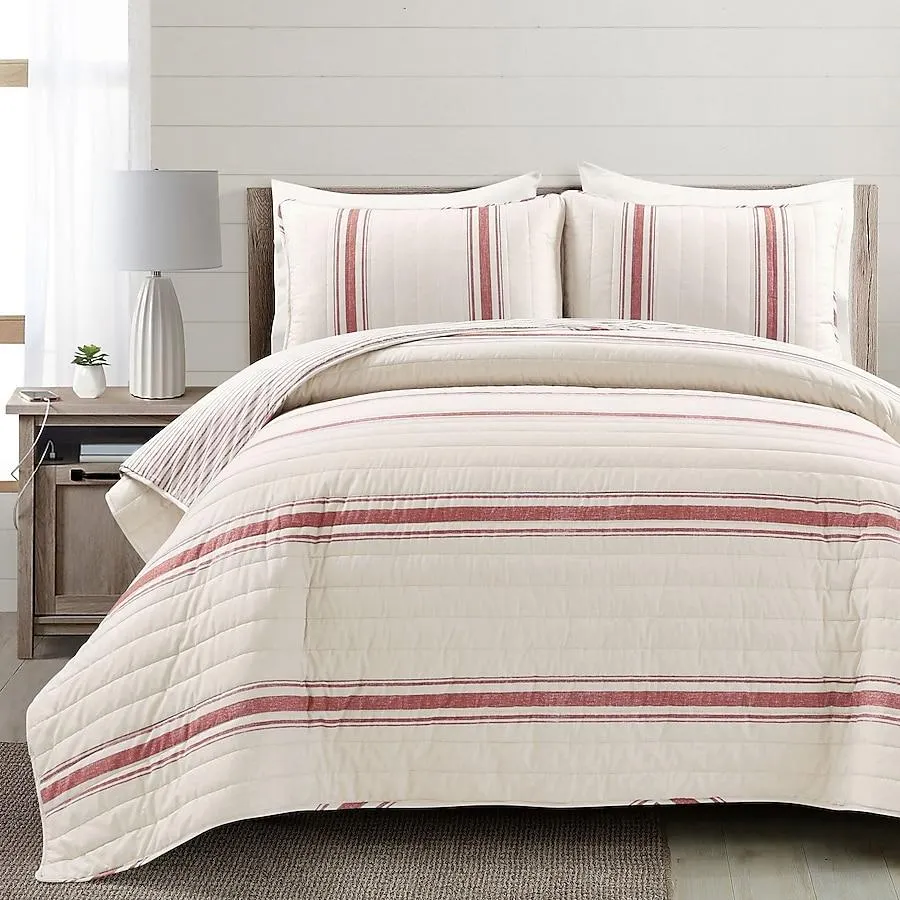 Lush Decor Red Stripe Reversible King Quilt Cotton