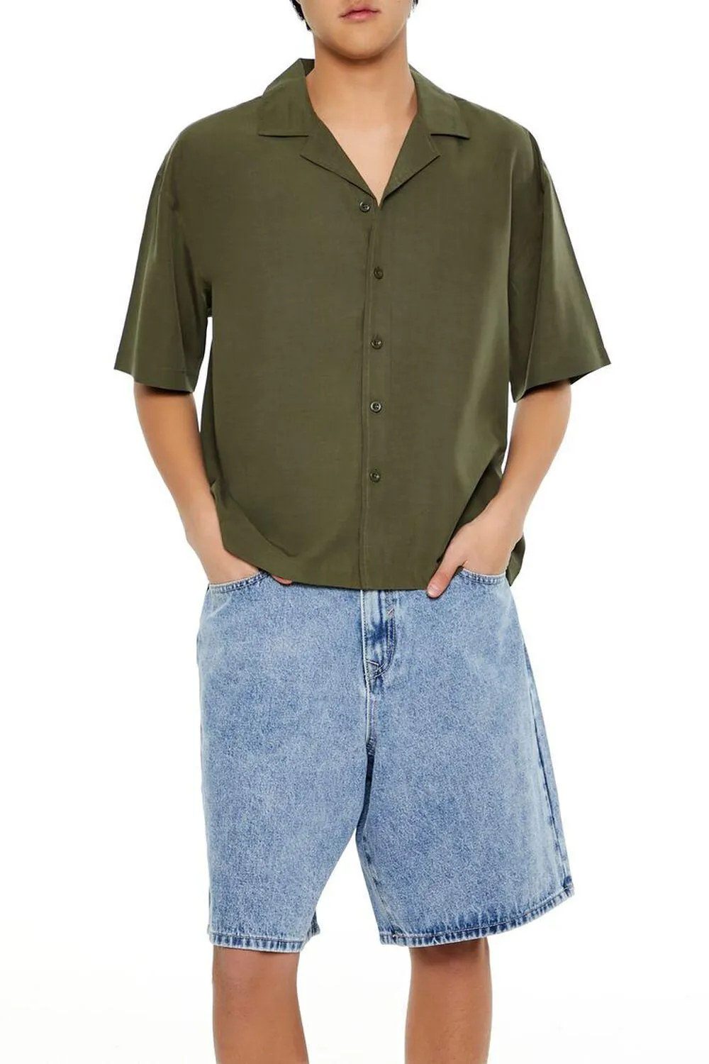 Cuban-Collar Cropped Shirt