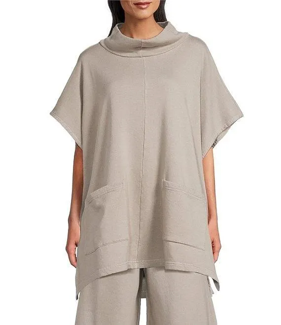 Pip Organic Cotton Bamboo Fleece Mock Neck Cap Sleeve Poncho