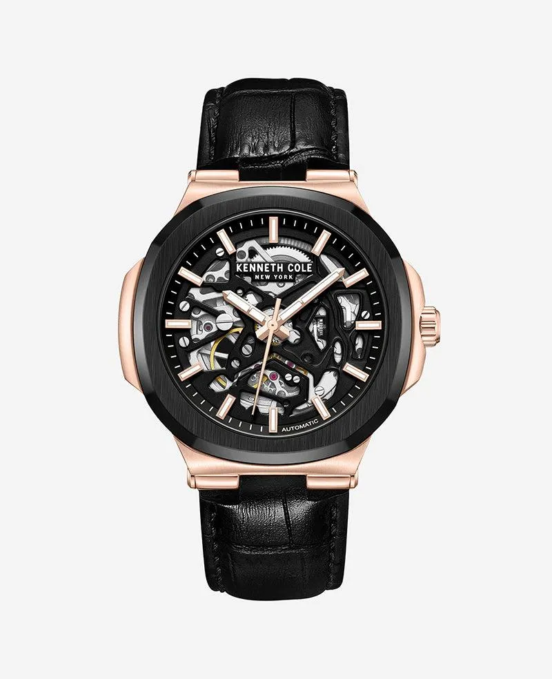 Skeleton Automatic Leather Strap Watch