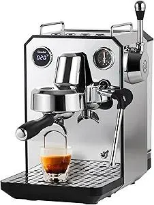 Owl Espresso Machine, 15 Bar Professional Semi-Automatic Espresso Maker with Milk Frother Steam Wand & 57oz Removable Water Tank, Dual Display, for Cappuccino, Latte, G3006, Stainless Steel