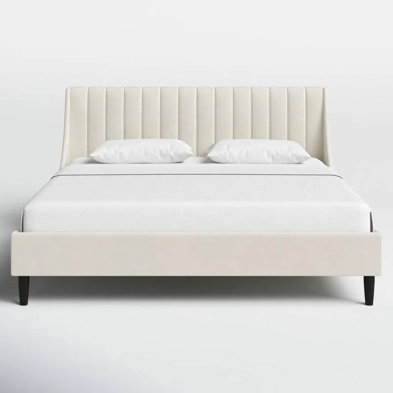 King Cloud White Velvet Helaina Upholstered Wingback Bed