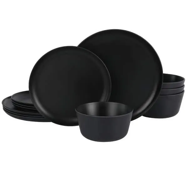 Gibson Home Fairhope 12 Piece Melamine Dinnerware Set - Matte Black