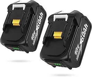 2 Packs 6.0Ah Powerful and Trusted Replacement for Makita 18V Battery, Compatible with Makita 18 Volt Battery BL1860, BL1850B, BL1850 Series Battery (Black)