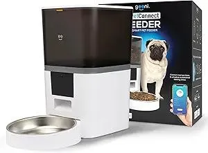 Geeni 6L Smart Pet Feeder - Automatic Cat and Dog Food Dispenser, WiFi Control, Voice Recorder, Battery Backup, Large Capacity, Portion Control - White