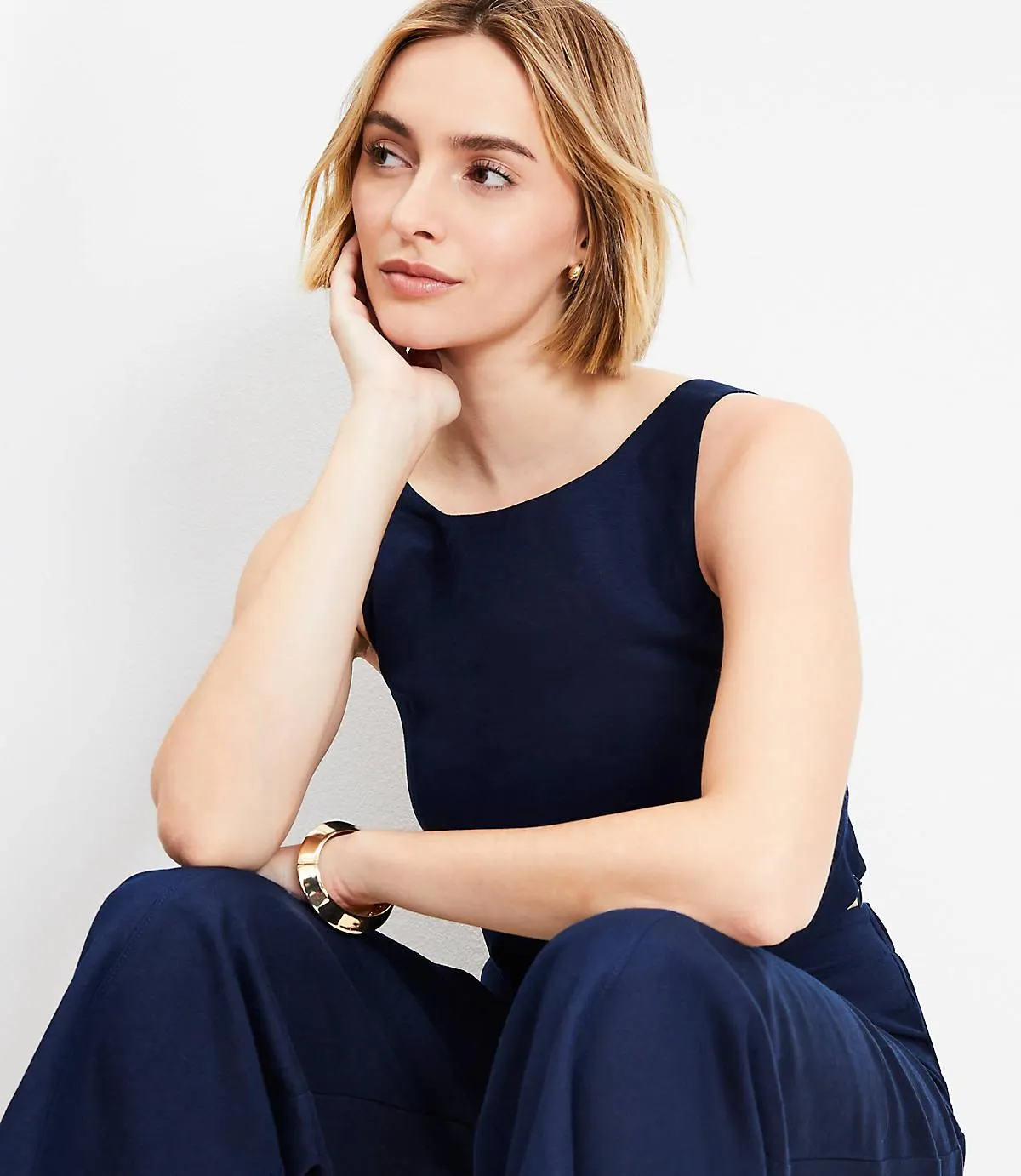 Linen Blend Strappy Back Shell