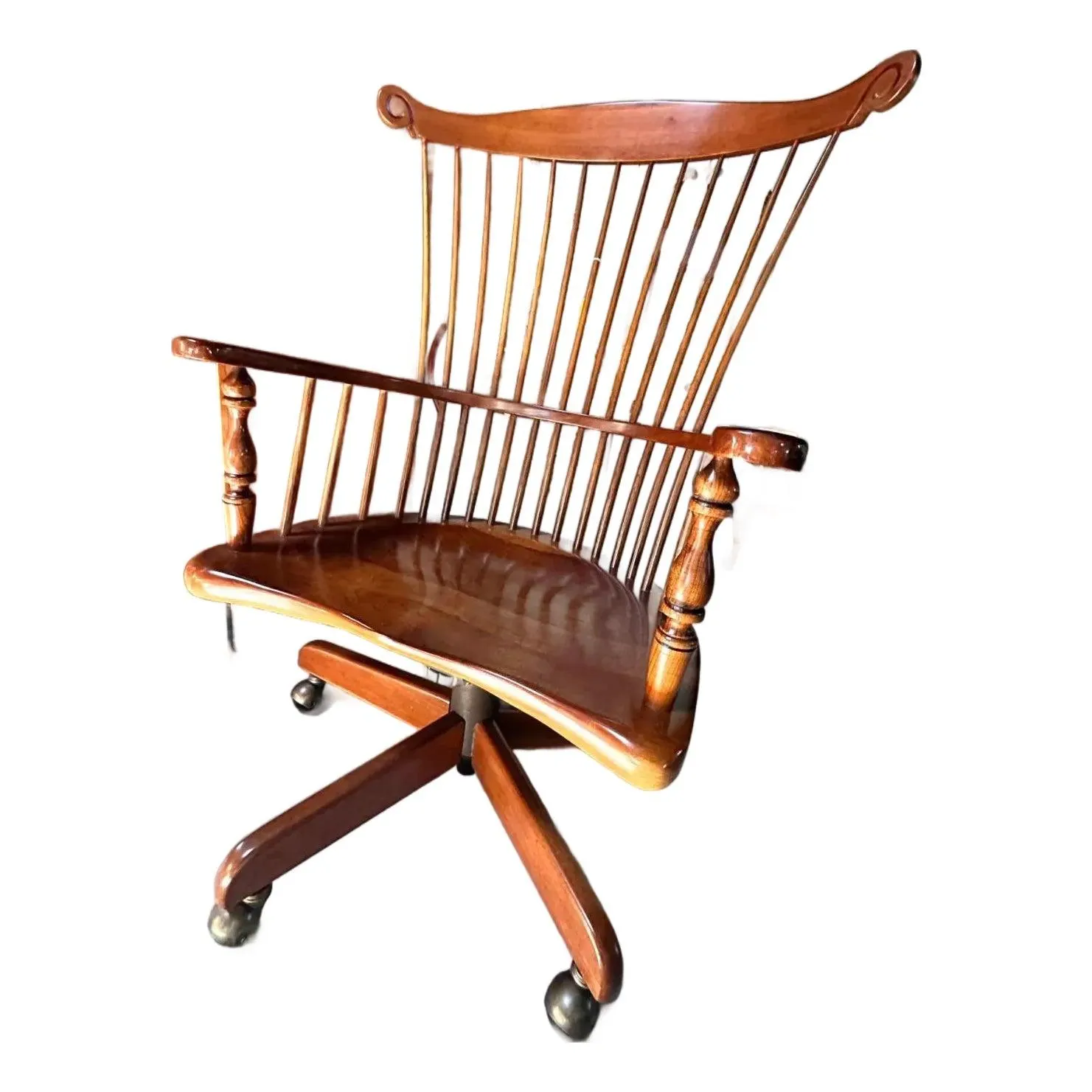 1970s Frederick Duckloe Cherry Valley Windsor Swivel Desk Chair