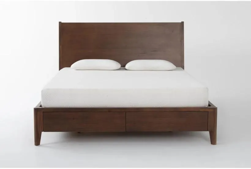 Draper Brown Queen Platform Storage Bed | Wood Headboard | Drawers