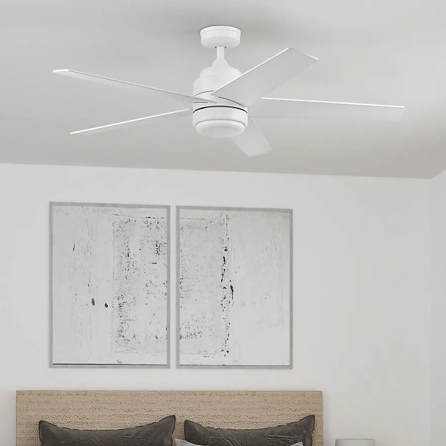 Harbor Breeze Carlow 52-in Color-Changing Outdoor White with White/Driftwood Blades Ceiling Fan With Light - Remote Included ( 5 -Blade )