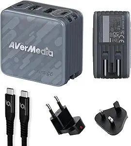 AVerMedia Capture Card for Streaming, 1080p60 HDMI, Portable Charger for Nintendo Switch, 100W GaN Fast Charging, TV Docking Station with 4K60 HDMI, Compatible with iPhone, iPad, Laptop - GC313Pro