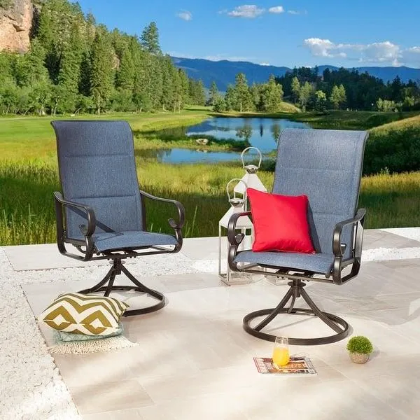 Patio Festival Metal Padded Fabric Outdoor Swivel Chair (2-Pack)