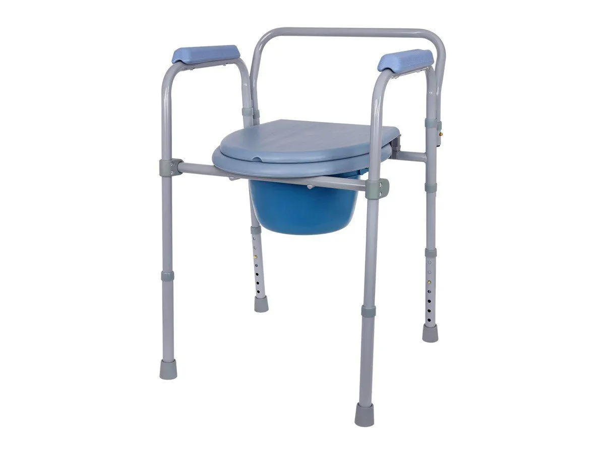 SevaCare by Monoprice 3-in-1 Steel Bedside Folding Commode Chair, Portable Toilet, Height Adjustable, Support 300 Lbs with 7.5 Qt. Bucket