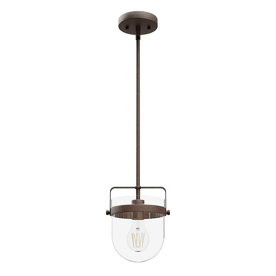 Hunter Karloff 1 -Light Textured Rust Transitional Clear glass Bell Mini Hanging Kitchen island light