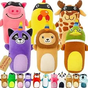 Jalousie 5 Pack Tough Plush Animal Dog Toys Assortment Value Bundle Dog Squeaky Toys Assortment Puppy Pet Mutt Dogs Toy Squeak Toy for Snall Medium Large Breeds (6 Pack Surprise Mix)