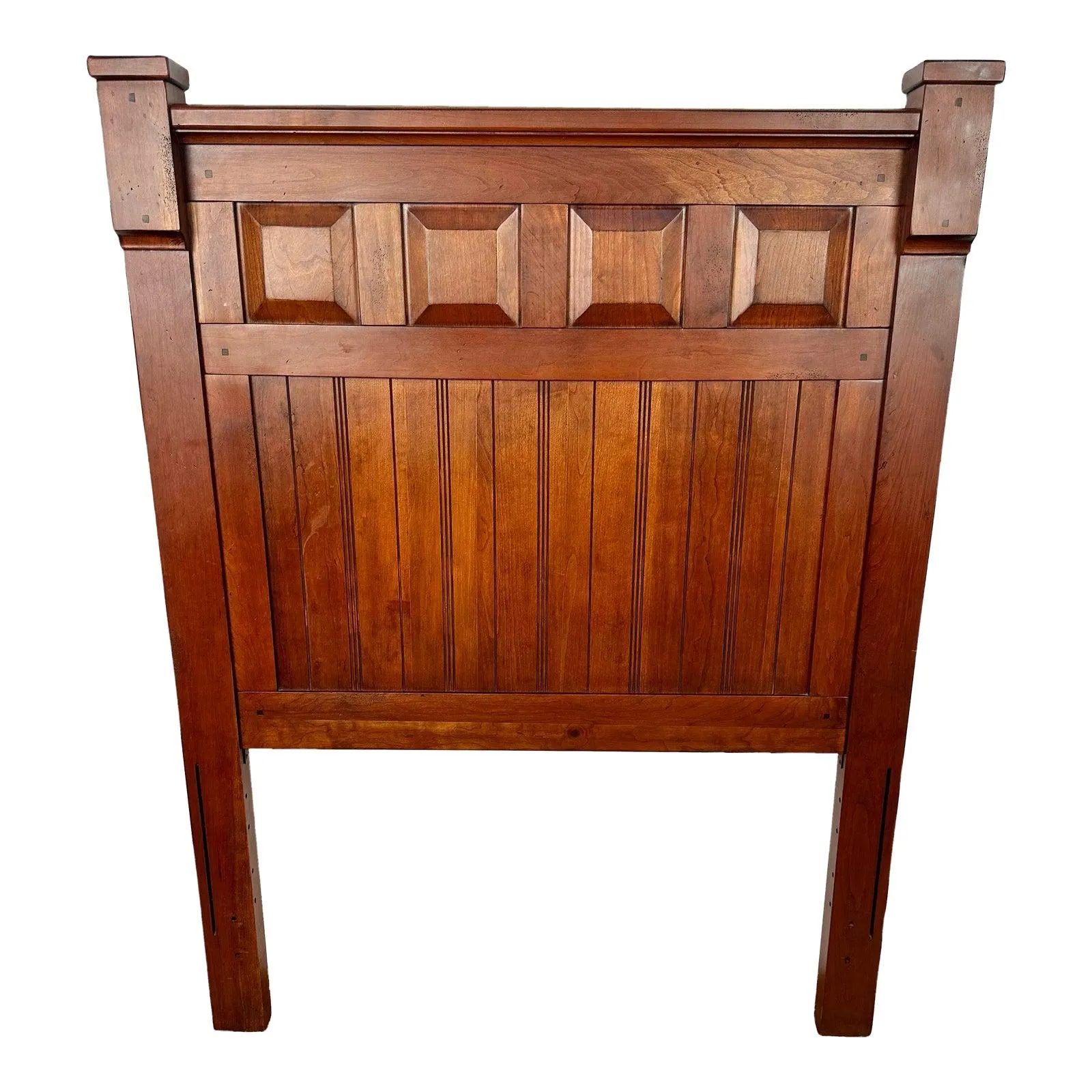 1990s Vintage Lexington Mission Twin Bed Walnut Headboard