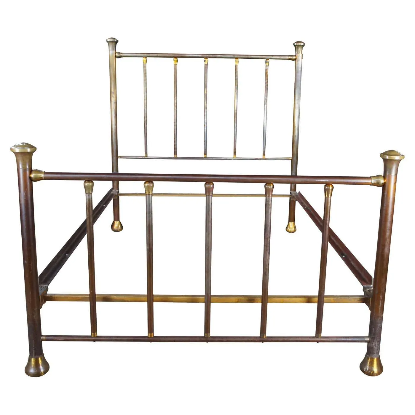 Antique Early 1900s American Victorian Revival Brass Full Size Bed Frame
