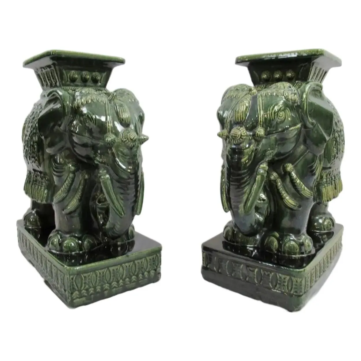 C.1960's-70's Vietnam Porcelain Ceramic Green Glazed Side Tables/ Sitting Seats -Pair