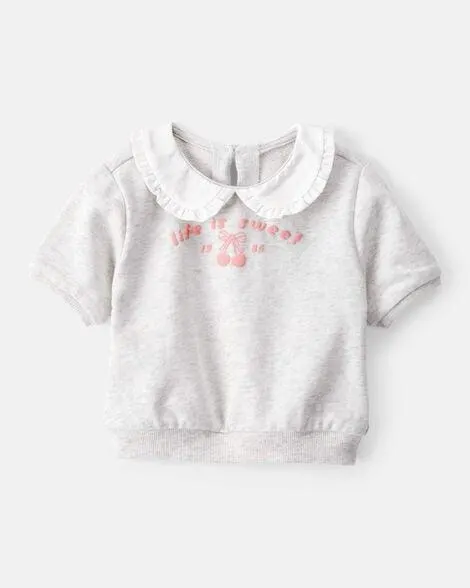 Baby Girl Cherry French Terry Short-Sleeve Graphic Tee - Grey