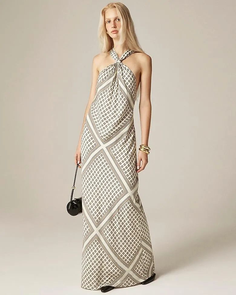 Collection halter slip dress in foulard print