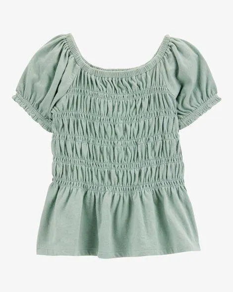 Baby Short-Sleeve Smocked Top - Green