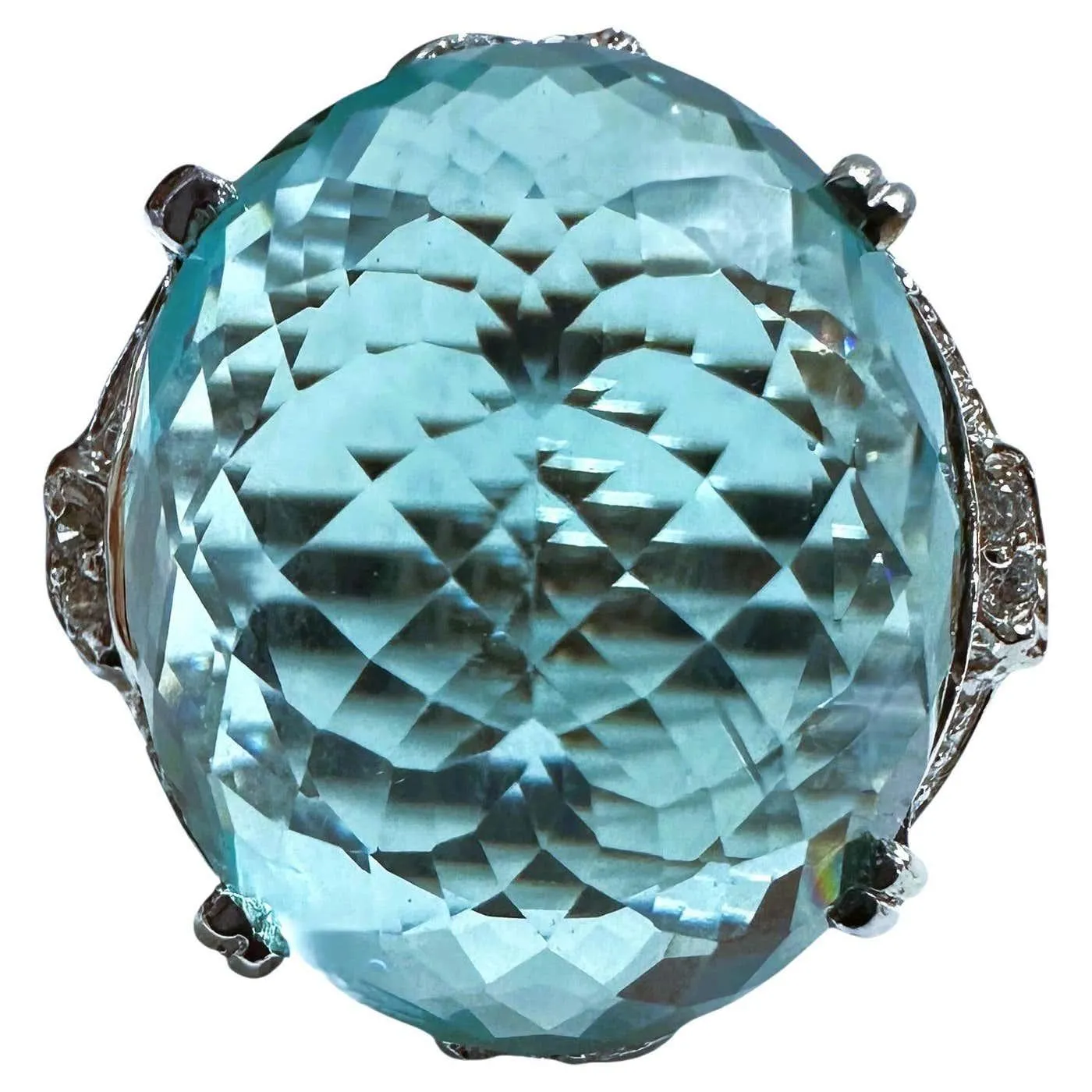 New 27.75 Carat Checkerboard Dome Aquamarine & Diamond Cut Sapphire Ring