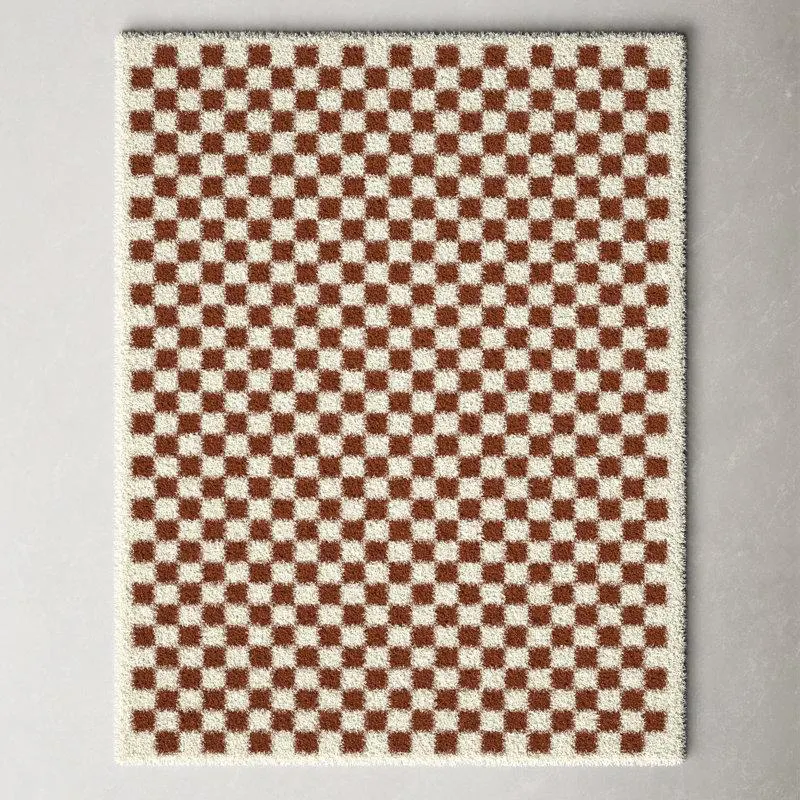 Walker Checkered Burnt Orange/Cream Shag Area Rug