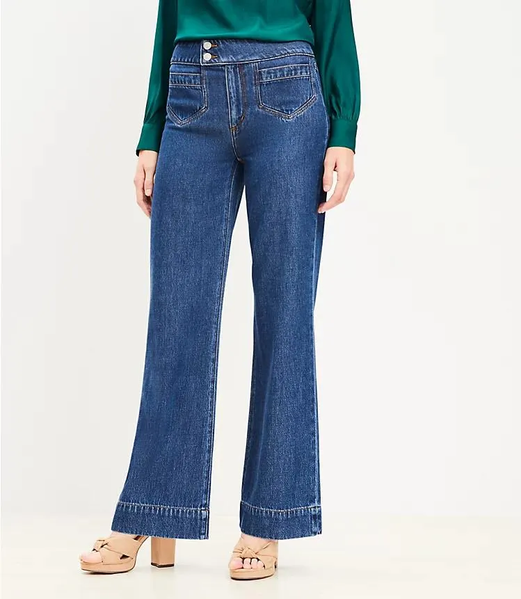 Curvy Patch Pocket High Rise Wide Leg Jeans in Dark Wash