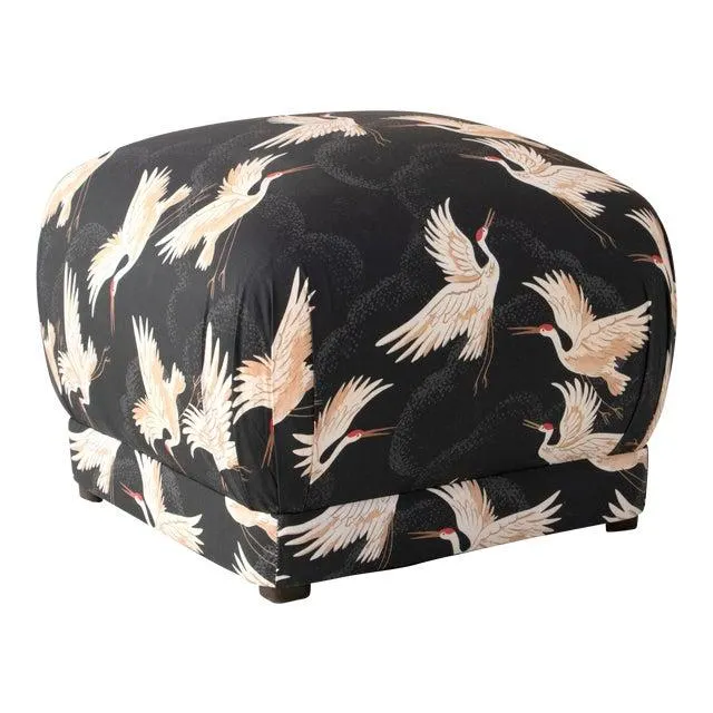 Square Ottoman in Crane Flock Ink Oga