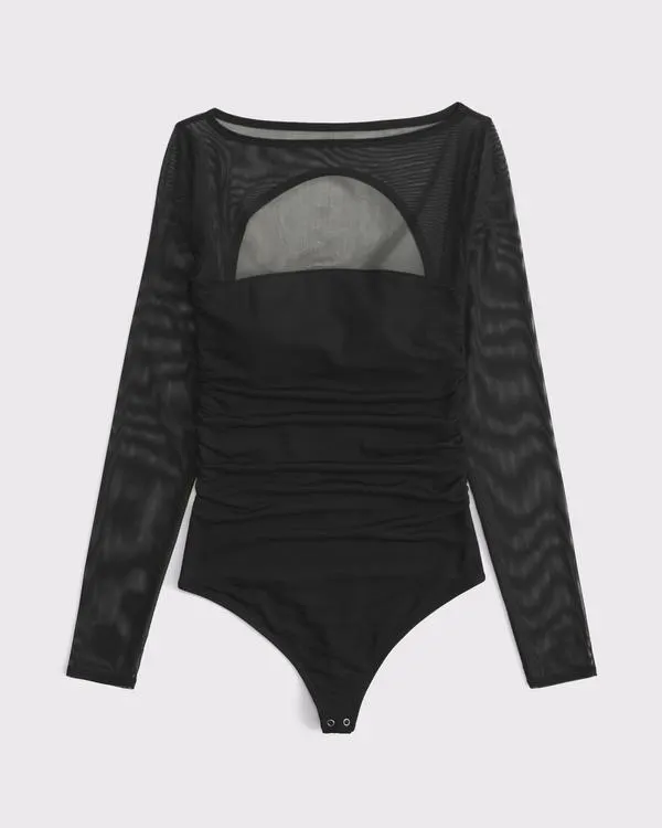 Bra-Free Long-Sleeve Open-Back Hardware Bodysuit