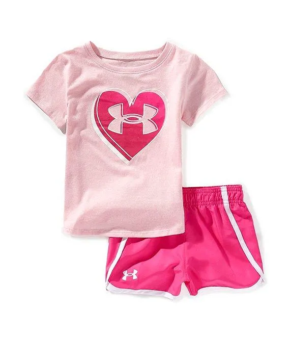 Little Girls Short-Sleeve Heart-Motif Jersey T-Shirt & Microfiber Shorts Set