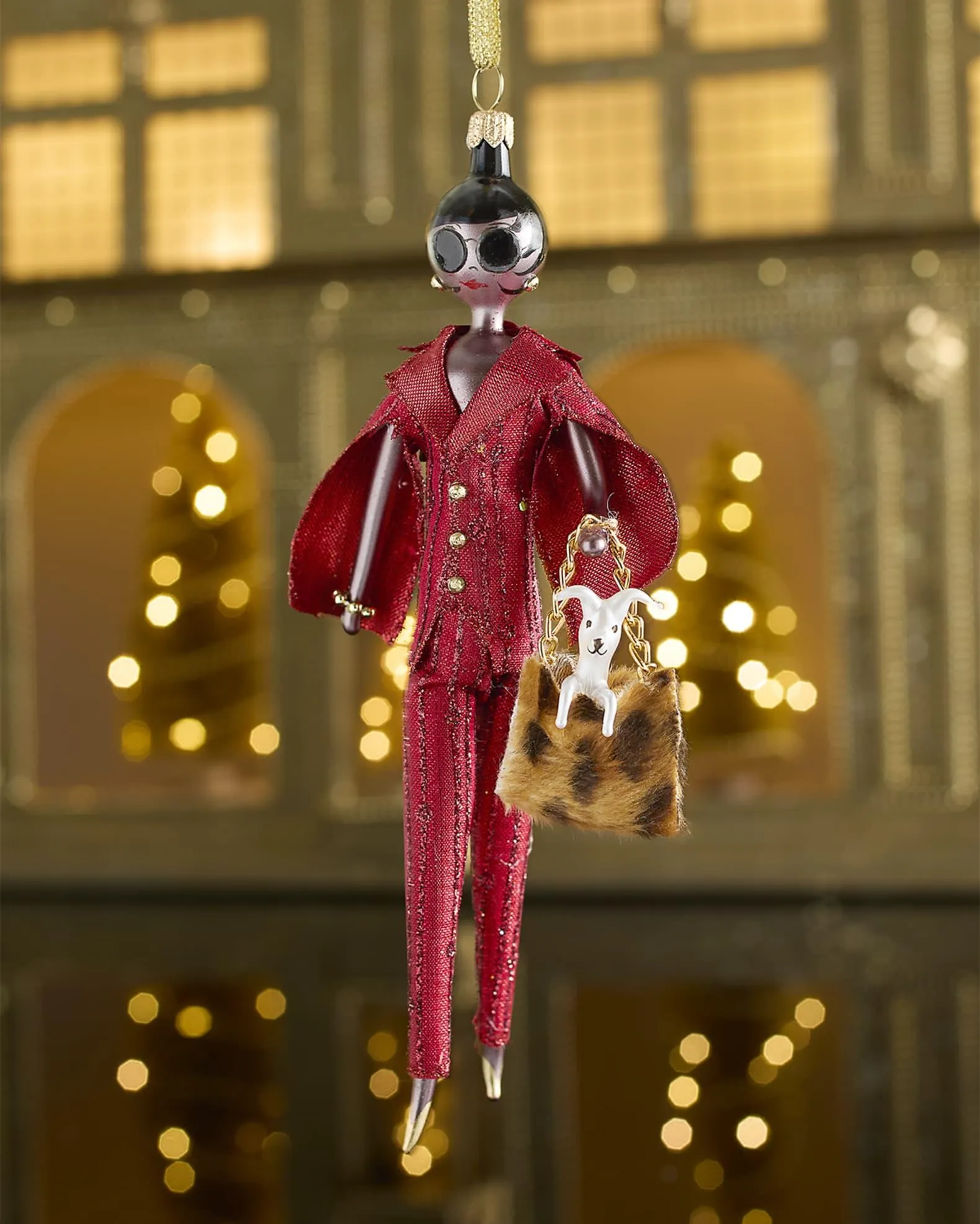 Fashionista in Red Glitter Lined Suit Christmas Ornament