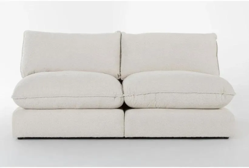 Ruby Cream Beige Natural Boucle Fabric Modular 2 Piece Armless Apartment Sofa | Loose Reversible Back