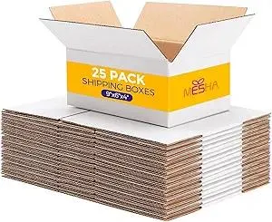 Product Summary: MESHA White Corrugated Mailing Box 9X6X4'' Shipping Boxes Cardboard For Small Business Packaging Small Items Gift Box Mailer 25PACK