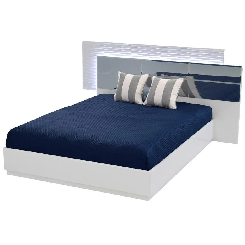 Manhattan White Mirrored King Platform Bed