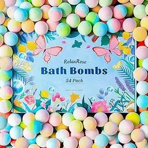 54 Pack Handmade Bath Bombs – 11 Vibrant Colors & 9 Unique Scents, Long-Lasting Fizzy Bubbles & Colorful Magic, 7-Minute Dissolve for Relaxation, Perfect for Birthdays & Summer Self-Care