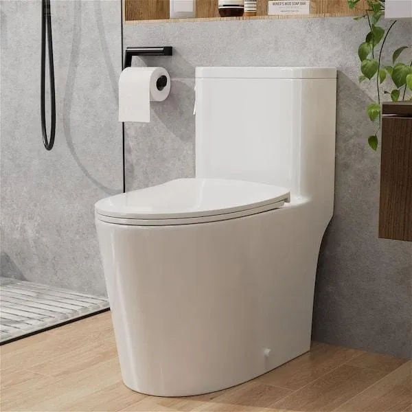 12 in. Rough in 1.0 / 1.28 GPF Dual Flush High Efficiency Left Side Elongated ADA Height Toilet in White, Seat Included