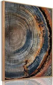 IBHJSART Framed Tree Ring Canvas Wall Art Vintage Colorful Wood Stump Painting Prints Modern Minimalist Pictures Neutral Nature Rustic Farmhouse Decor Living Room Bedroom Bathroom Office