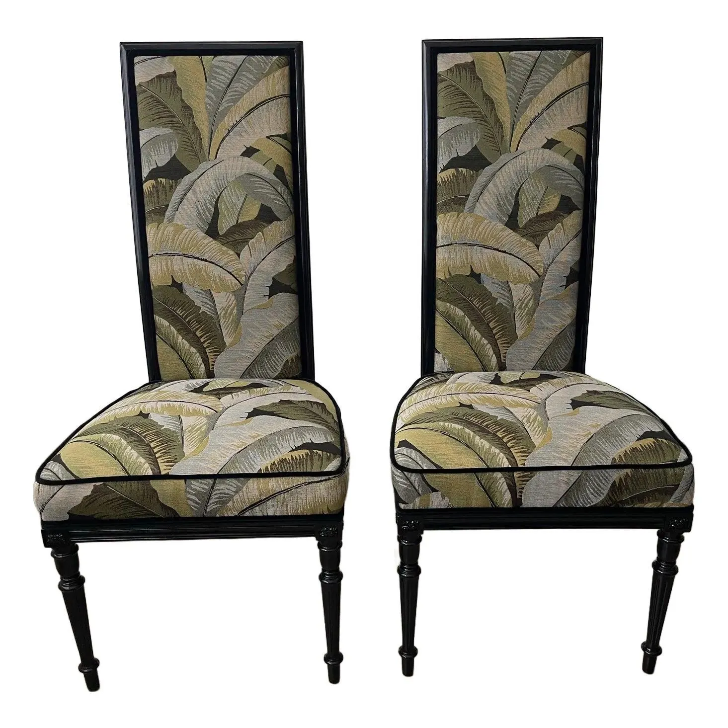 Mid 20th Century High Back Chairs in Palm Print - Set of 2